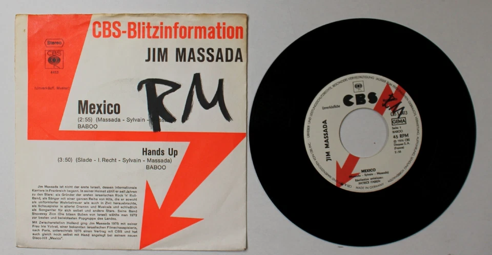 Jim Massada Mexico / Hands Up GER 7inch Vinyl Single 1976 Blitzinfo Promo Disco - Bild 1 von 1