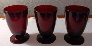 Royal Ruby Red Anchor Hocking Glass Footed 10oz Iced Tea Tumblers 3pc Mint * - Picture 1 of 4