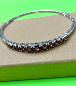 16g QVC Designer KN Sterling Silver GARNET Row Bangle 925 Bracelet 8” - Picture 1 of 2