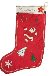 Felt Christmas Stocking applique embroidery Malissa kitchsy 50's 60's OAK - Picture 1 of 9