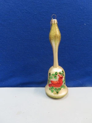 ORNAMENTO VINTAGE GRANDE EM FORMA DE SINO DE OURO COM CARDINAL 7 POLEGADAS DE ALTURA - Imagem 1 de 2