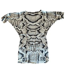 Blusa 100% seta media con coulisse stampa animalier tunica pelle di serpente cobra oversize - Foto 1 di 11