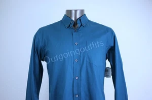 NEW Basic Editions Easy Care Men's Long Sleeve Shirts SteelBlue Size M - Picture 1 of 12