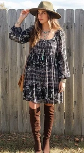 Anthropologie Entro Button Fall Babydoll Dress M Western Paisley Print Boho - Picture 1 of 12