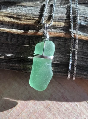 Collar de cristal marino cadena de plata de ley 925 surfista verde espuma de mar brillante Foto 1 de 4