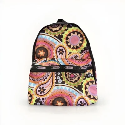 RARA MOCHILA LE SPORTSAC x TOKIDOKI FLOWER SPRONG Geométrica Floral Brn Pnk Usada en Excelente Condición Foto 1 de 4