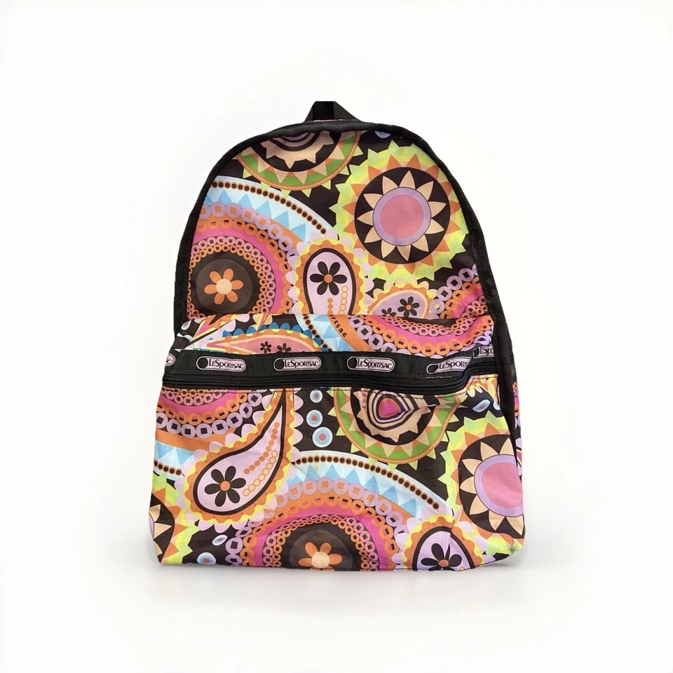 RARA MOCHILA LE SPORTSAC x TOKIDOKI FLOWER SPRONG Geométrica Floral Brn Pnk Usada en Excelente Condición Foto 1 de 4