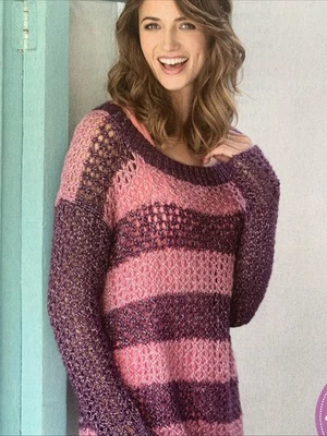 Knitting Pattern Ladies Stripe Lace Sweater Stripes In Sirdar Chunky Yarn - Image 1 of 3