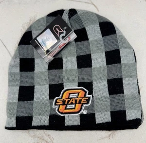 Oklahoma State Cowboys Beanie Colosseum Athletics Black Gray Check New With Tag - Picture 1 of 8