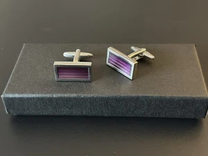 Purple & Silver Rectangular Cufflinks for Formal Attire White Metal - Picture 1 of 2