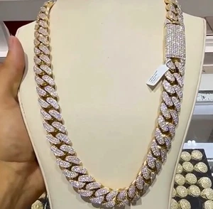 New 24” 10k Gold Plated 5A Simulated Diamond Iced Out Bust Down Cuban Necklace - Picture 1 of 1