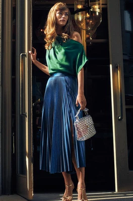 ALC плиссированные Midi макси юбка - синий - Sz США 2 XS - $460 - новый - Изображение 1 из 4