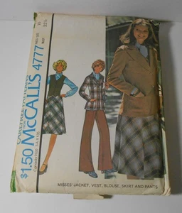 VTG 1975 McCall's Sewing Pattern 4777 Misses Jacket Vest Blouse Skirt Pants 10 - Picture 1 of 2