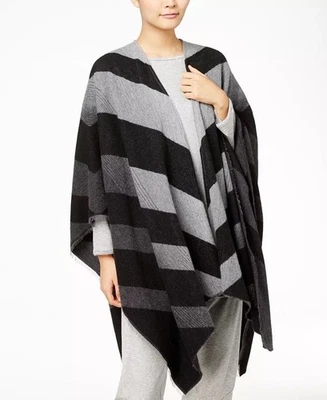 Poncho Eileen Fisher Lana Rayas Frente Abierto Chal Envoltura Gris Talla Única Foto 1 de 4
