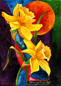 SUN DAFFODILS 8X10 FLOWER print by Artist Sherry Shipley - Picture 1 of 1