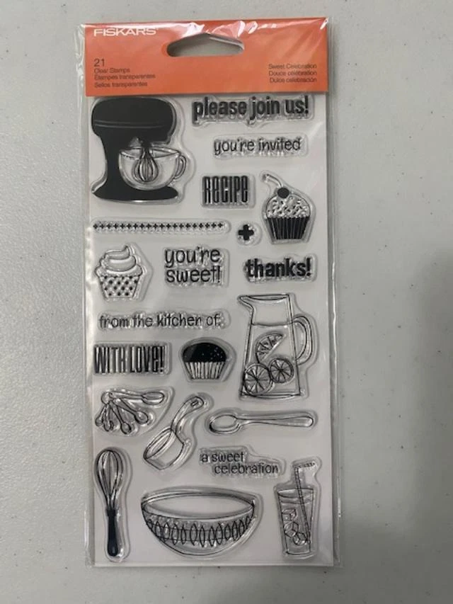 Fiskars 104500 Sweet Celebration Cooking Sentiments Clear Acrylic Stamp Set - Image 1 of 1