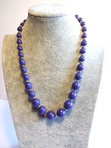 Vintage Acrylic Bead Necklace Dark Blue Purple Shade Silver Tone Spacers - Picture 1 of 6