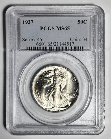 1937 P Walking Liberty Half Dollar PCGS MS-65 Cover
