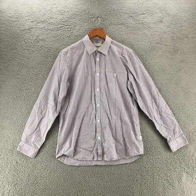 Camisa de Vestir Calvin Klein Manga Larga Para Hombre Mediana M Calce Ajustado Algodón Púrpura Rayas Foto 1 de 4
