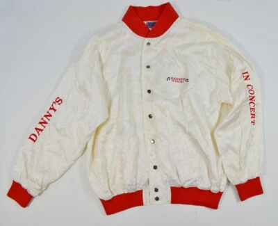VTG 80's 90's Danny's In Concert Nylon Satin White Red Music Jacket Large - Изображение 1 из 4