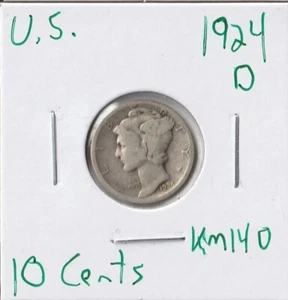 Moneda Estados Unidos 10 Céntimos (Mercurio) 1924 D KM140, plata - Imagen 1 de 4