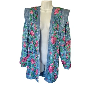 NOS spolverino vintage anni 80 90 fondo di magazzino Diane Freis perline georgette floreale rosa - Foto 1 di 12