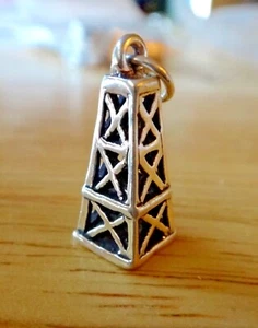 Sterling Silver 3D 19x8mm Old Style Oil Well Field Derrick Charm - Picture 1 of 4