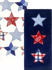 SET OF 2 DIFFERENT PRINTED TOWELS (16.5"x26") PATRIOTIC MULTICOLOR USA STARS, KO - Picture 1 of 12