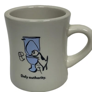Bad Dog Wisdom Mug “Defy Authority” Funny Quote Black White Ceramic Cup - Picture 1 of 5