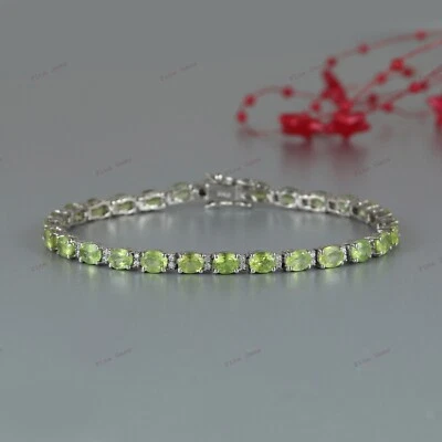 Peridot Tennis Bracelet 925 Solid Silver August Birthstone Bracelet Gift for Her - Image 1 of 4