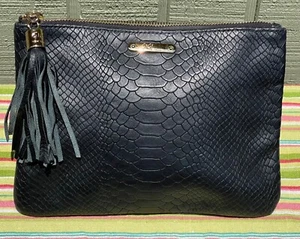 GIGI NY Black All in One Bag Clutch Purse Pouch Embossed Python Leather - Picture 1 of 10