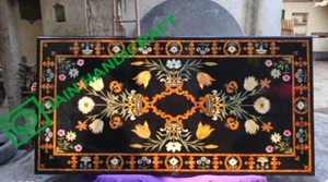 6'x3' console Black Marble Table Top Coffee Dining Center Inlay Malachite decor - Picture 1 of 5