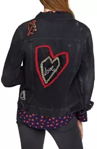 NWT $159 SANCTUARY DANIELLE HEARTBREAKER DENIM EMBROIDERED JACKET Size L - Picture 1 of 11