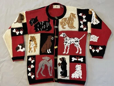 Vintage Dog Sweater Design Options Phillip Jane Gordon Cardigan I Love Dogs M - Image 1 of 4