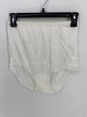 Vtg NEW ADONNA WHITE SILKY Satin Oily Look NYLON HIGH CUT LEG Sissy Panties L - Image 1 of 4
