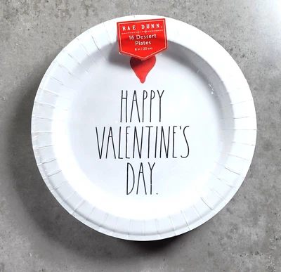 "Platos de papel de postre feliz día de San Valentín Rae Dunn 16 piezas 8"" corazón blanco rojo" Foto 1 de 4