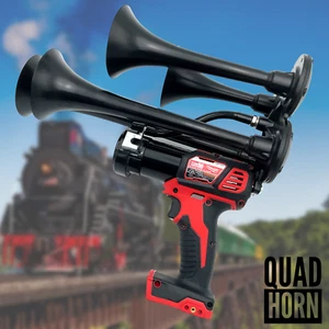 💥Per Milwaukee 18V Trapano Treno Air Horn 4X QUADRUPLA Tromba ad Aria Nera Più Forte+ - Foto 1 di 5