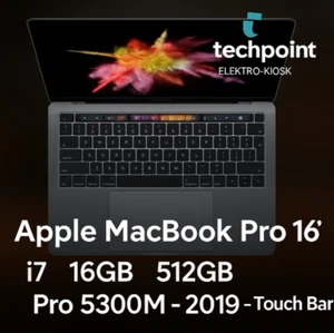 💻 Apple MacBook Pro 16"  i7 16GB 512GB Pro 5300M - 2019 -Touchbar Pc Notebook - Afbeelding 1 van 24