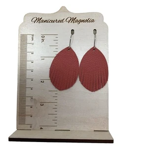 Genuine Leather Dangle Fringe Earrings Handmade Lightweight Tear Drop Stainless - Picture 1 of 7