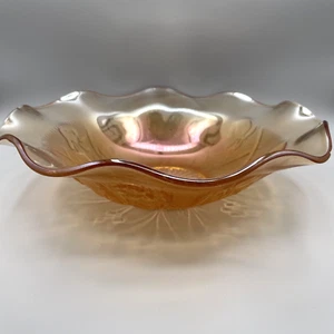 Vintage Jeannette Iris & Fischgrät Ringelblume Karneval Glasschale 11,5" geraffter Rand - Bild 1 von 12