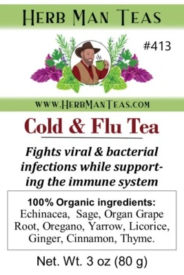 HERB MAN TEAS COLD & FLU TEA -a proven blend to fight viral infections, improves immunity 3oz