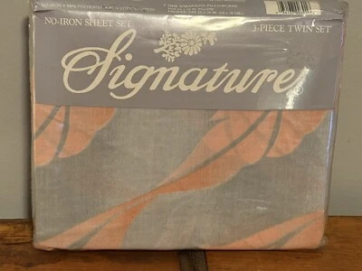 Juego de sábanas dobles vintage Signature de 3 piezas elegancia pastel gris melocotón floral NUEVO Foto 1 de 4