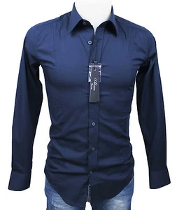 CAMICIA UOMO EXTRA SLIM FIT BLU SUPER ADERENTE CASUAL IN COTONE  taglia XS - Imagen 1 de 1