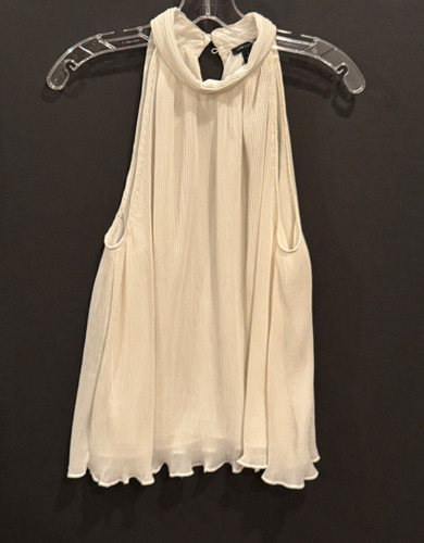 OFF WHITE Abito vestito Ann Taylor bianco sporco avorio collo alto senza maniche con volant taglia S small