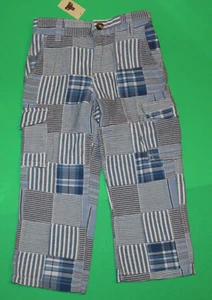 4 NWT Gap EASTER Blue White Striped Madras Patchwork Cargo PANTS AW Boys - Picture 1 of 2
