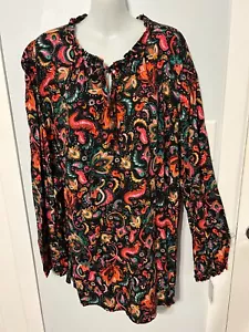 NWT Croft & Barrow Black Paisley Multi LS Top with Keyhole Neckline Plus Size 4X - Picture 1 of 3