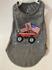 Dog Apparel Small Dog Tee Monster Truck Red, White, Blue Flags & Stars