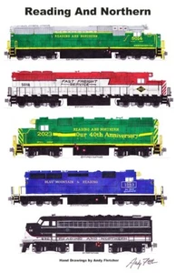 Poster Reading & Northern Locomotives 11""x17"" firmato da Andy Fletcher - Foto 1 di 1
