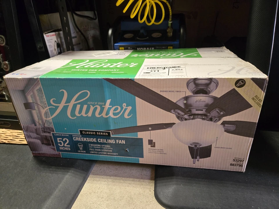 READ!!! New Hunter Creekside Indoor Ceiling Fan 52 Inch Brushed Nickel Finish - Image 1 of 1