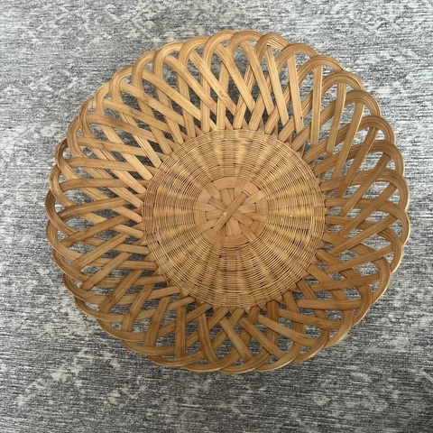 Vintage Round Basket Woven Wicker Rattan 9” Cover